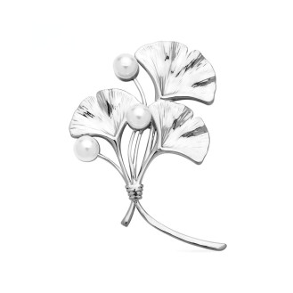 Брошь BROCHE Растения Гинкго Билоба из стали серебристая BRBF115493